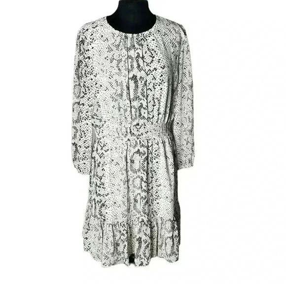 J. CREW Snake Print Smocked Waist Ruffle Hem Dress Size L - Picture 1 of 8